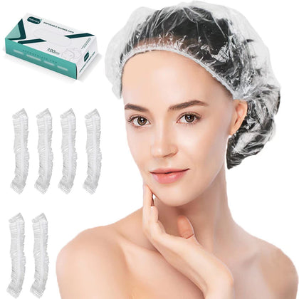 Tobvory Disposable Shower Caps 100PCS transparent plastic front view