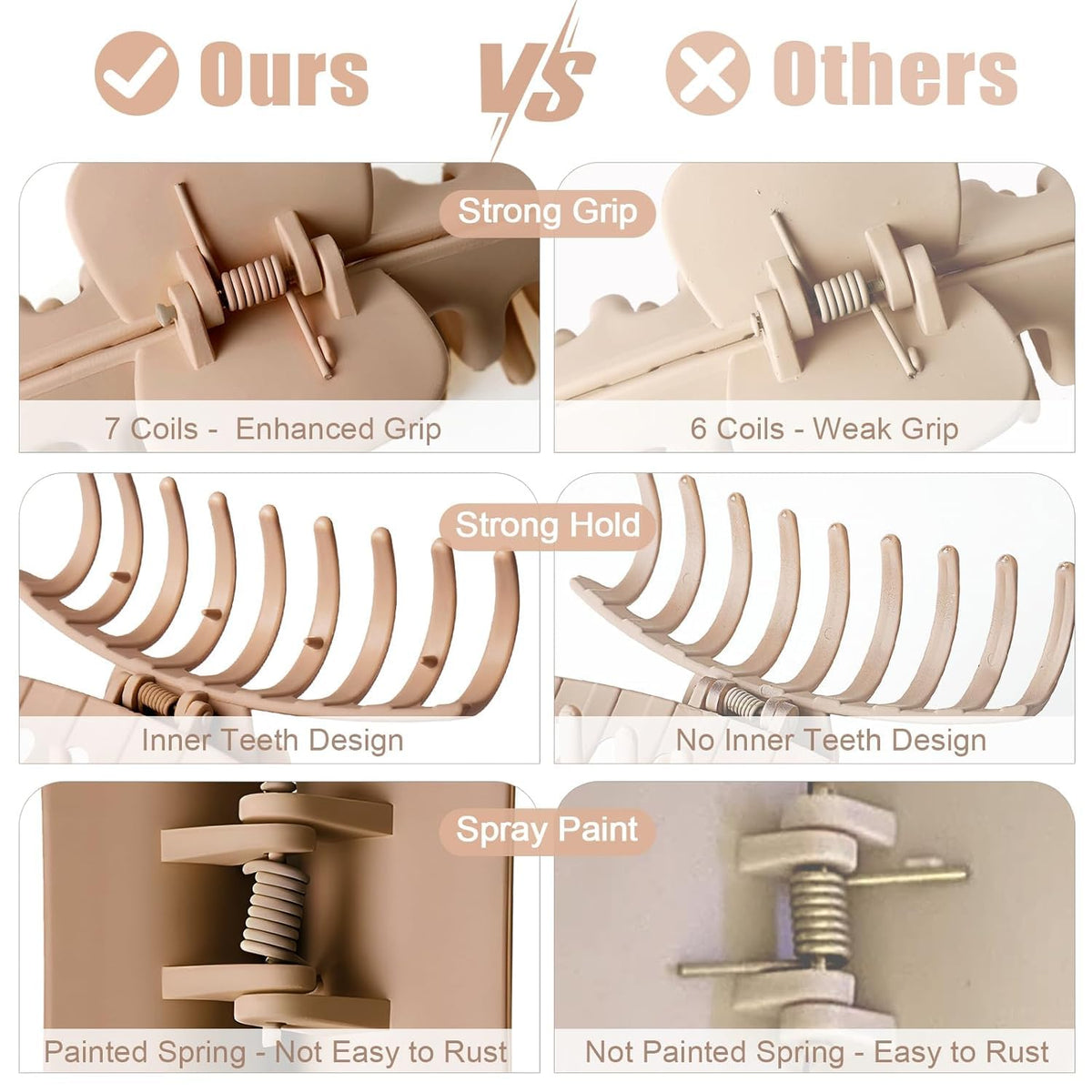 TOCESS large claw clips in apricot and dark brown side view