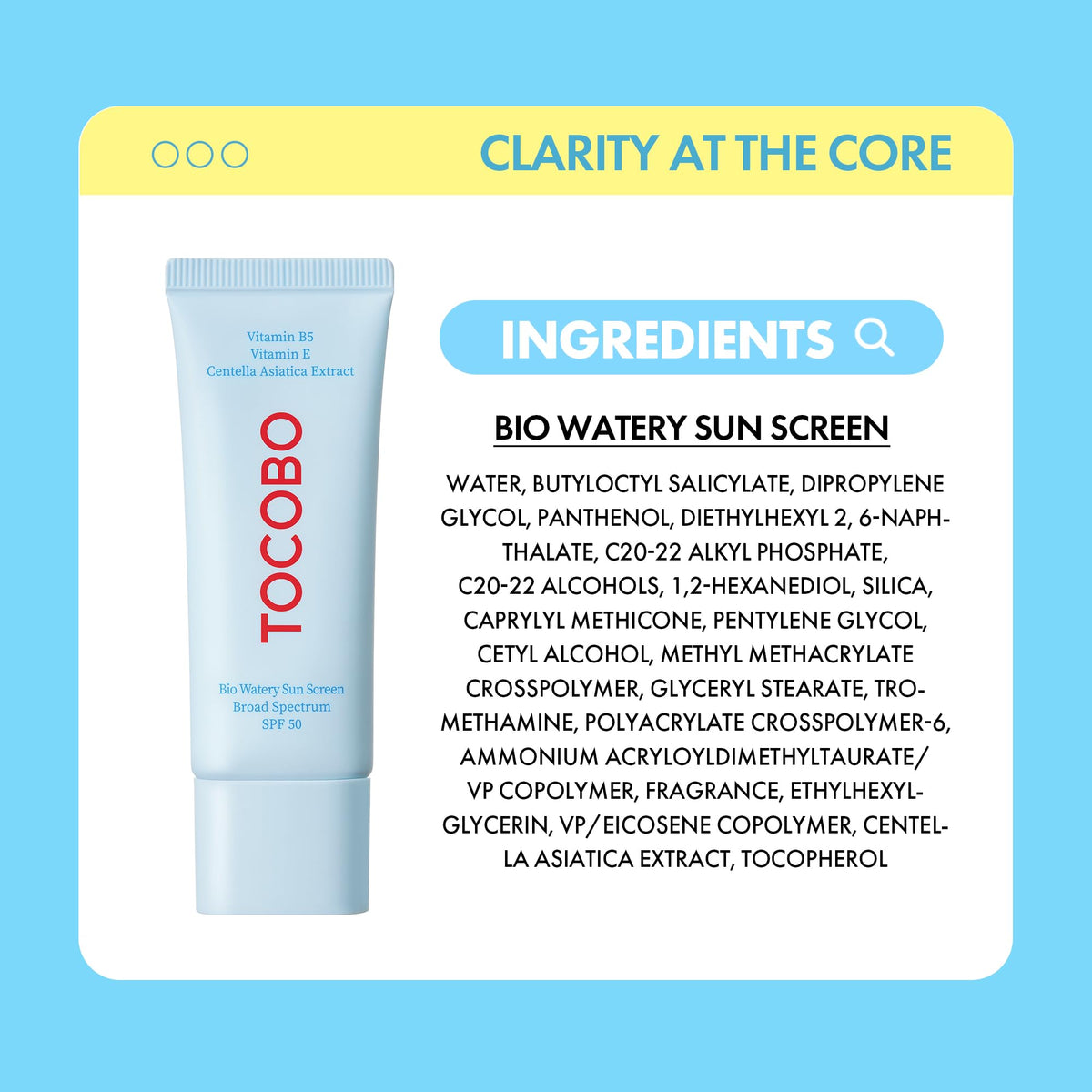 TOCOBO Bio Watery Sunscreen SPF 50 packaging details
