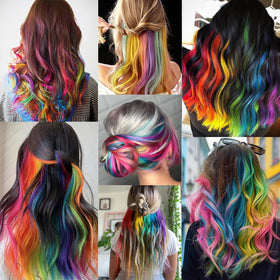 TOFAFA 22 Pcs Rainbow Hair Extensions close-up view