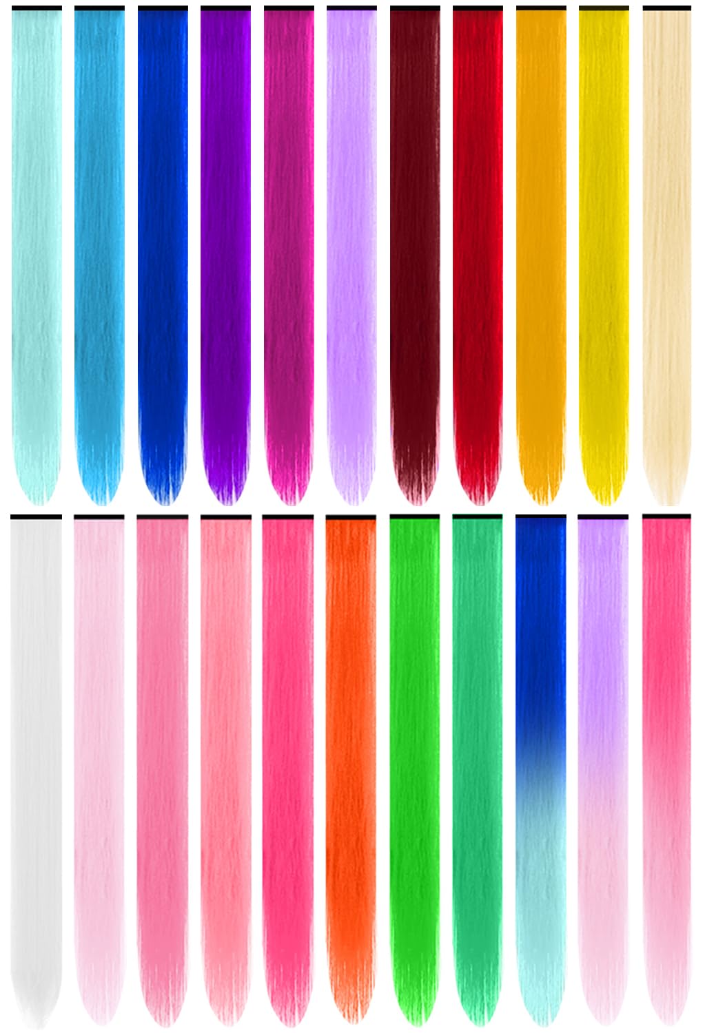 TOFAFA 22 Pcs Rainbow Hair Extensions front view