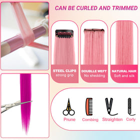 TOFAFA Rainbow Hair Extensions styled with curling iron