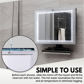 ToiletTree Products Deluxe LED Fogless Shower Mirror showing LED lights