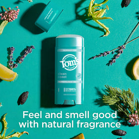 Tom's of Maine Clean Coast Natural Deodorant in bathroom setting