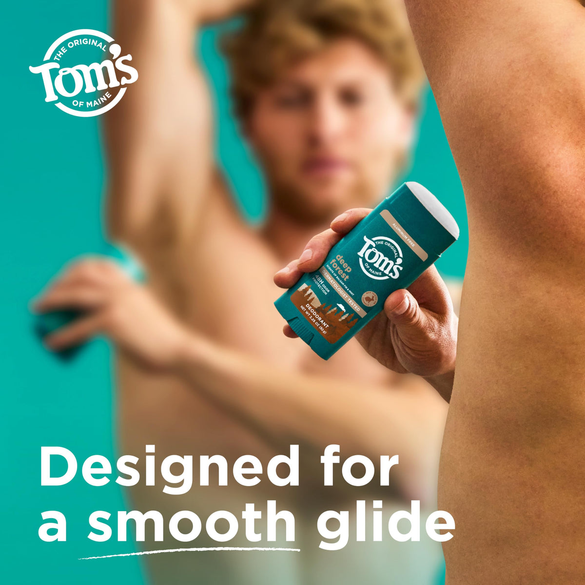 Tom's of Maine Deep Forest Natural Deodorant packaging with recycled plastic symbol