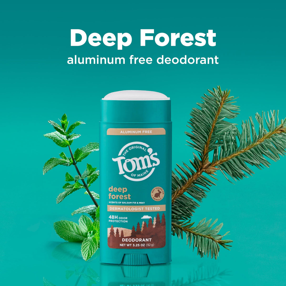 Tom's of Maine Deep Forest Natural Deodorant showing aromatic blend ingredients