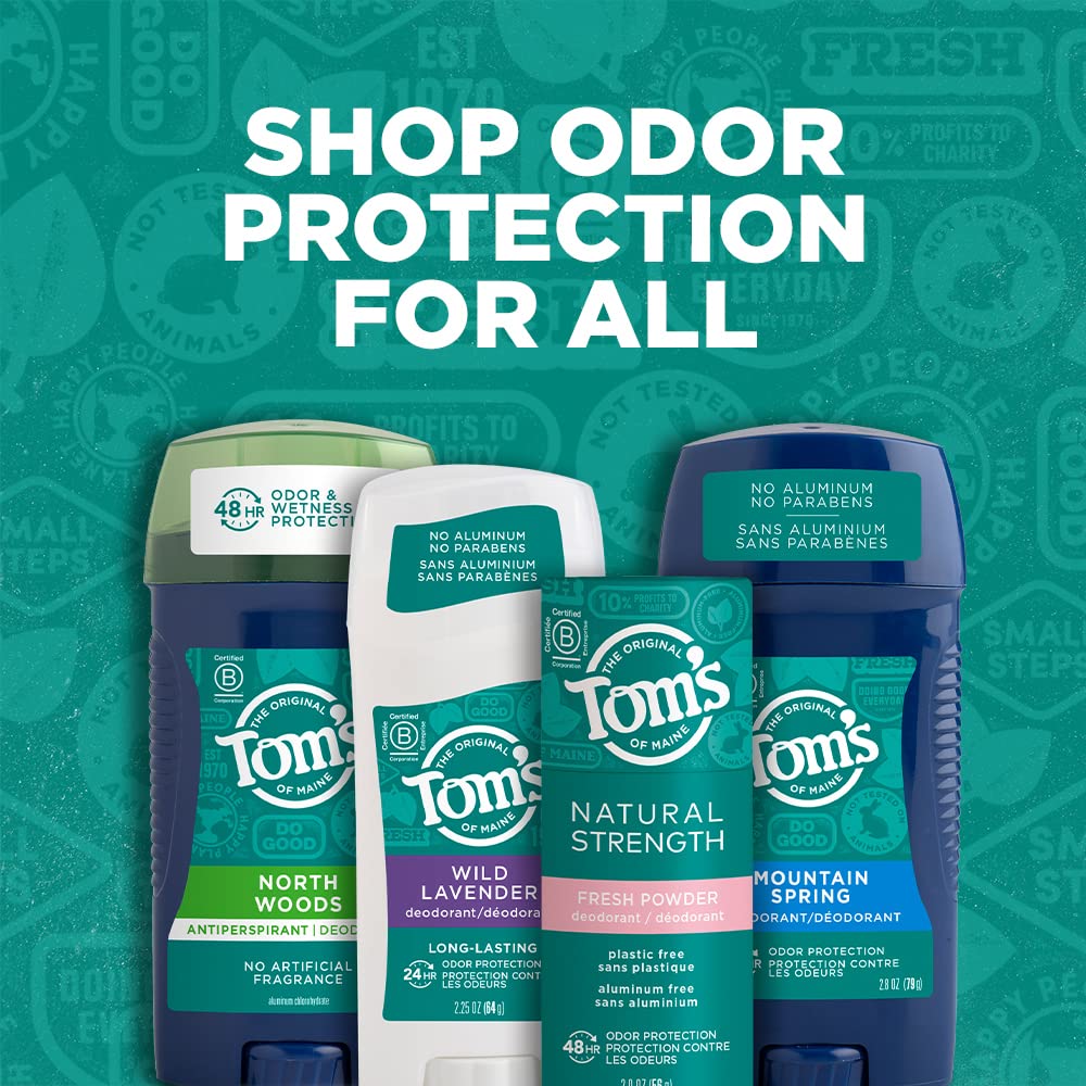 Tom's of Maine deodorant stick in Wild Lavender scent on a floral background