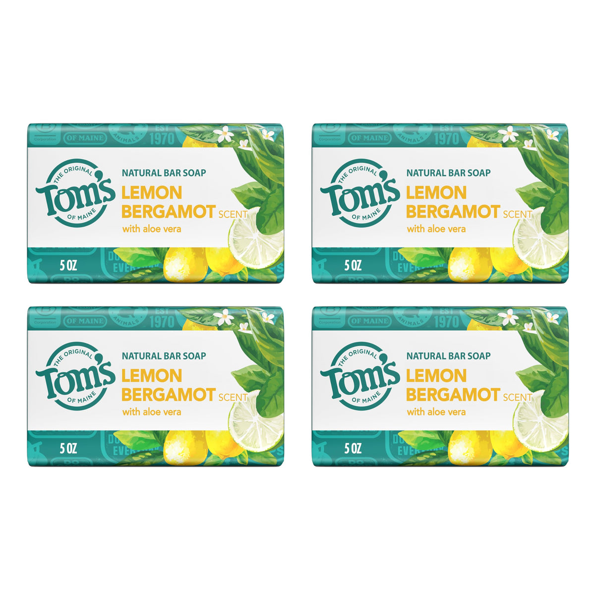 Tom's of Maine Lemon Bergamot Natural Bar Soap 4 pack front view
