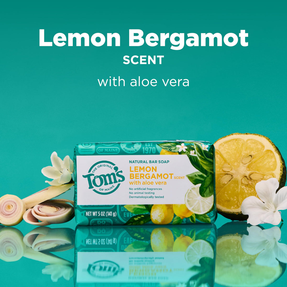 Tom's of Maine Lemon Bergamot Natural Bar Soap single bar close-up