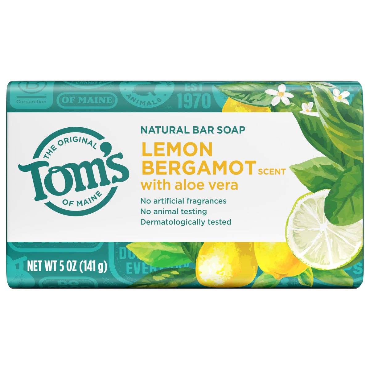 Tom's of Maine Lemon Bergamot Natural Bar Soap with natural ingredients