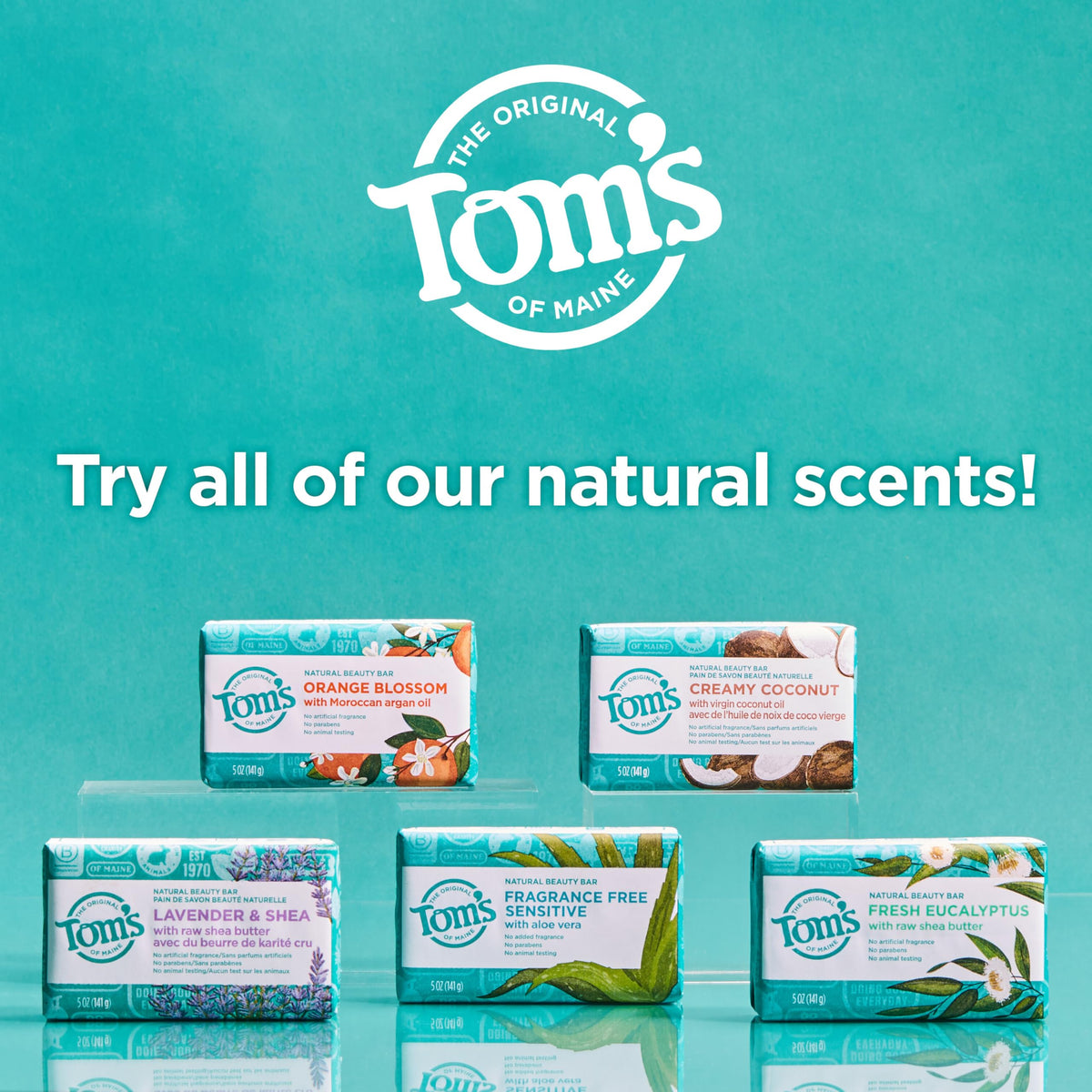 Tom's of Maine Natural Beauty Bar Soap Orange Blossom on a soap dish