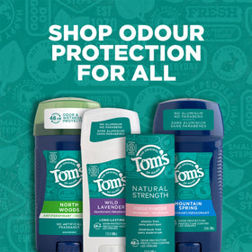 Tom's of Maine Natural Deodorant packaging with all three sticks