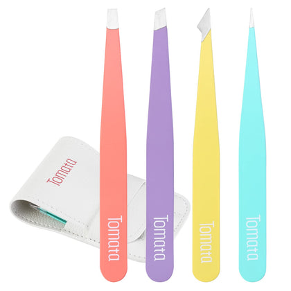 Tomata Eyebrow Tweezers Set 4-piece in multi-colour front view