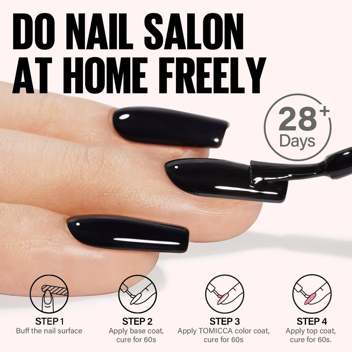 TOMICCA Black Gel Nail Polish 15ml application on nails