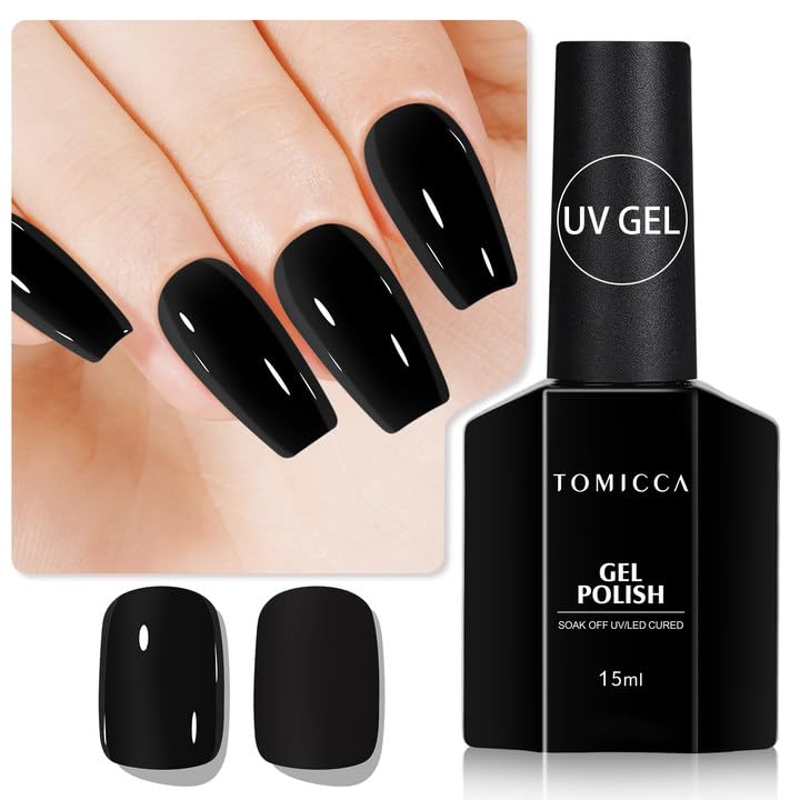 TOMICCA Black Gel Nail Polish 15ml front view