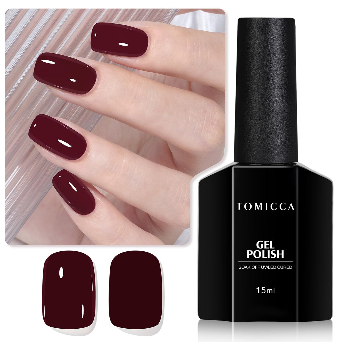 TOMICCA Cherry Red Gel Nail Polish 15ml front view