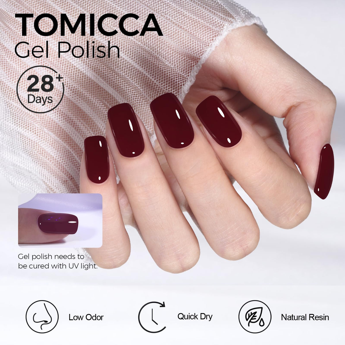 TOMICCA Cherry Red Gel Nail Polish 15ml with brush close-up