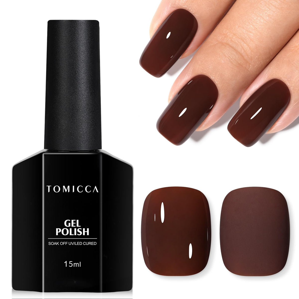 TOMICCA Dark Brown Gel Nail Polish 15ml bottle front view
