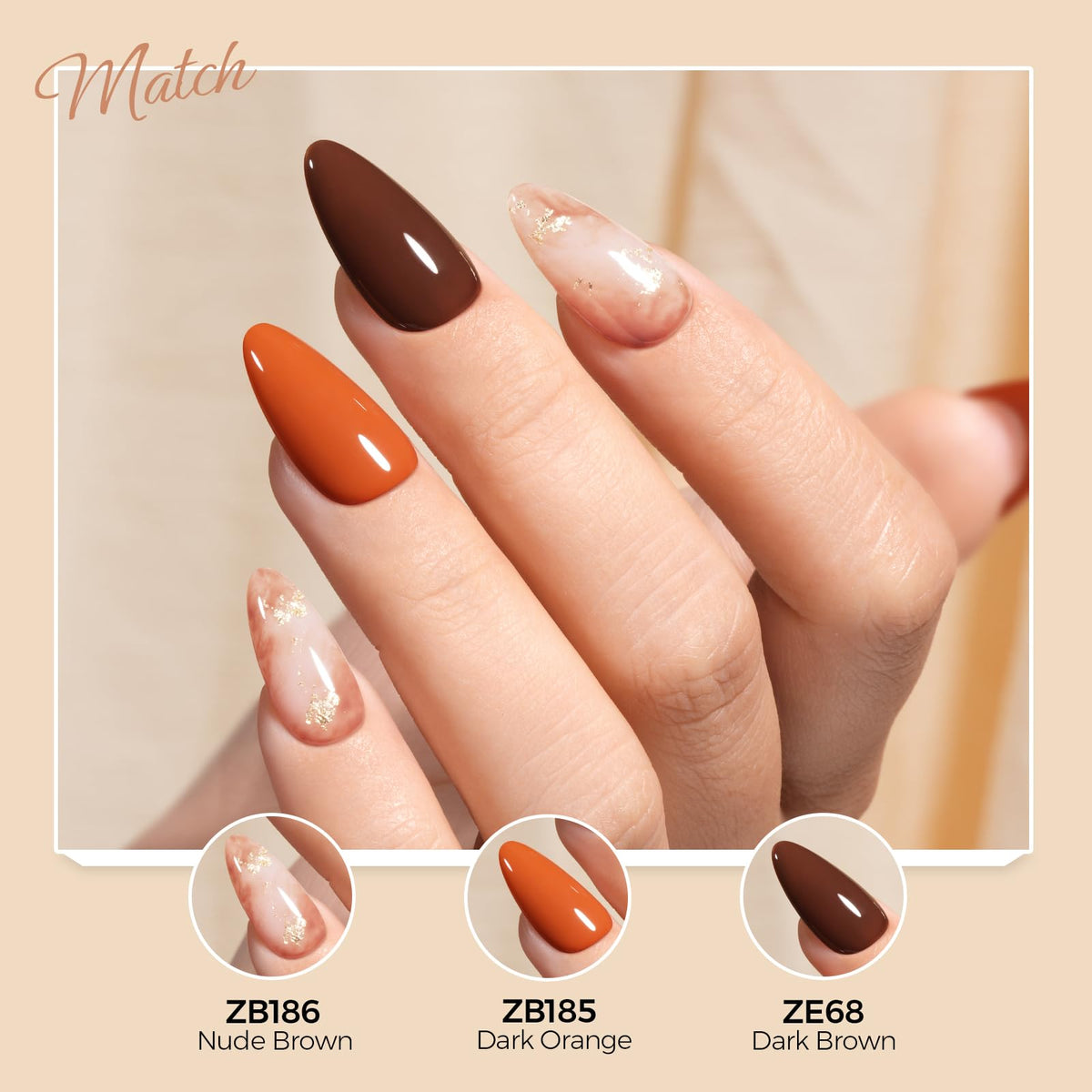 TOMICCA Dark Brown Gel Nail Polish on display with autumn leaves