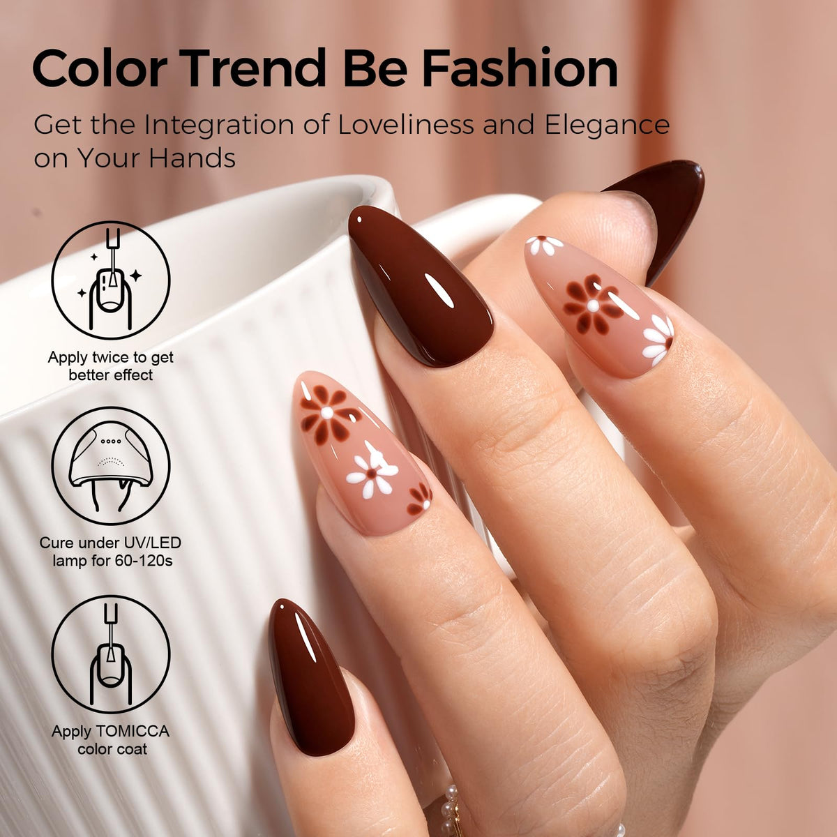 TOMICCA Dark Brown Gel Nail Polish with matte topcoat