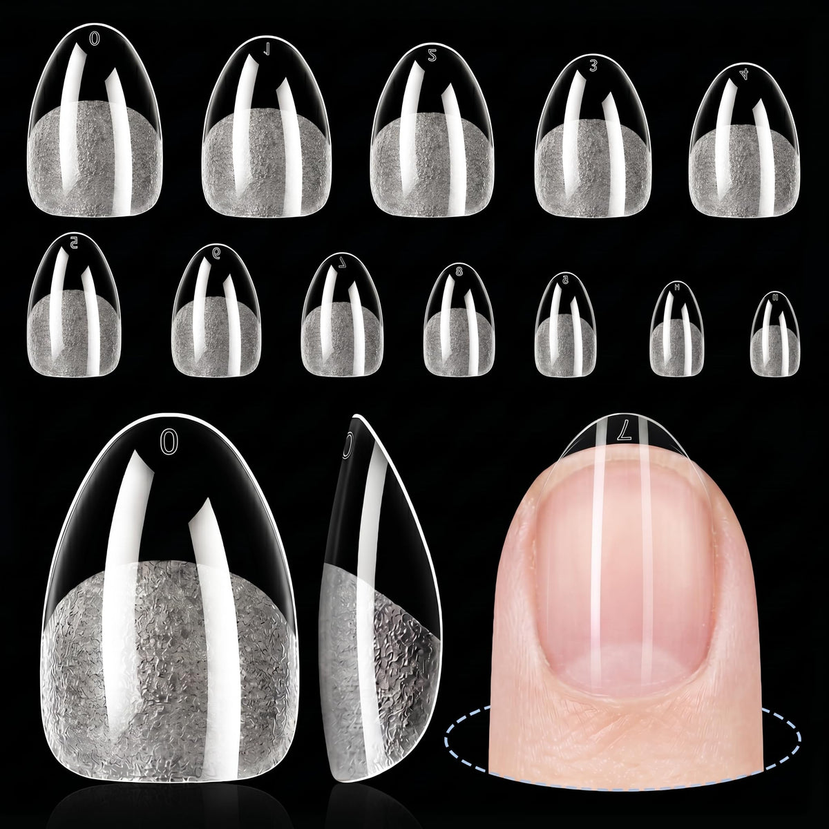 TOMICCA Extra Short Almond Nail Tips 192Pcs front view