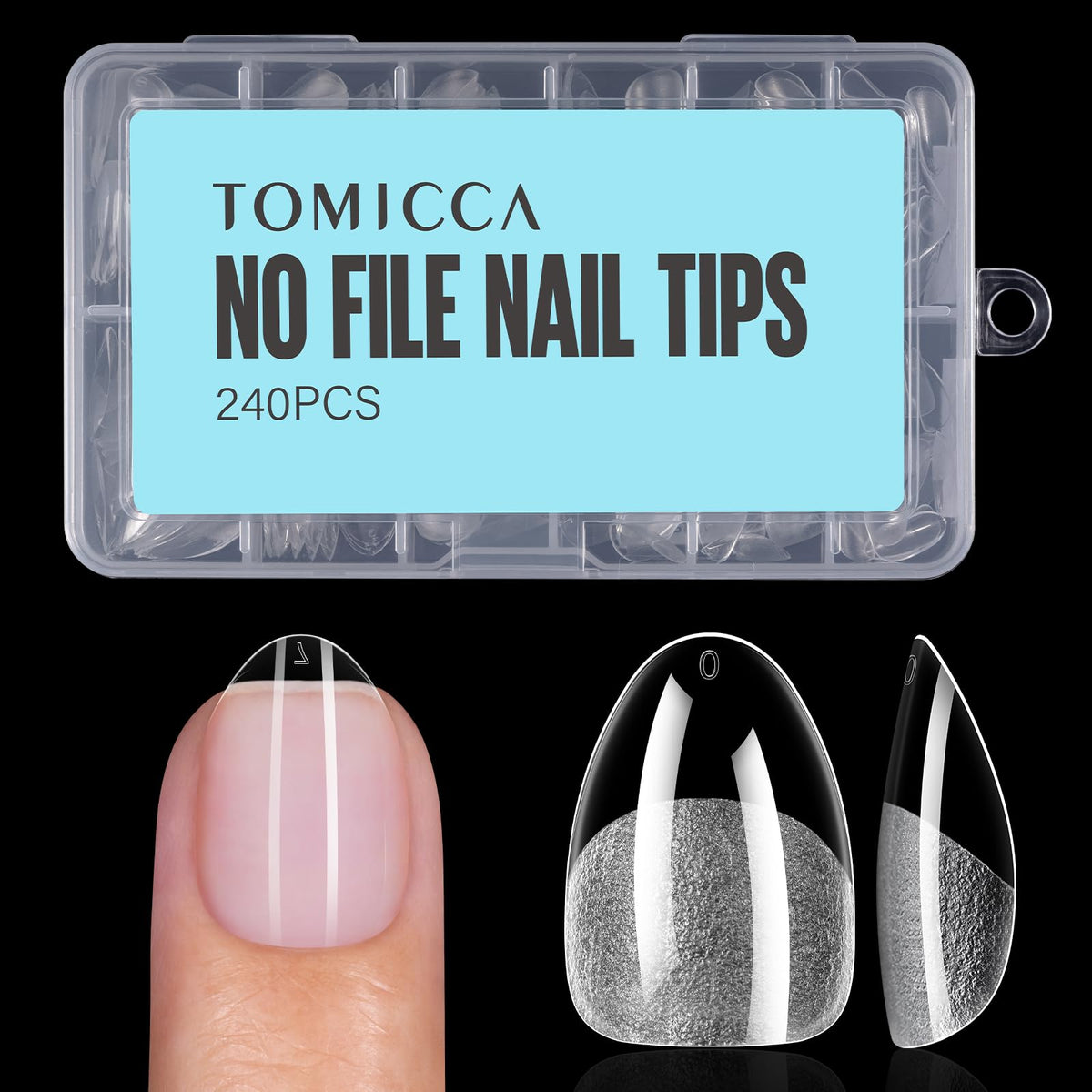 TOMICCA Extra Short Almond Nail Tips 240PCS front view