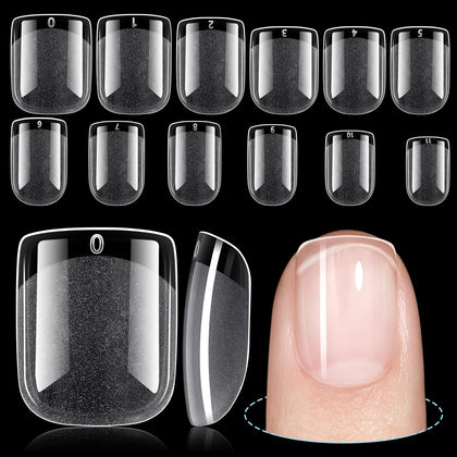 TOMICCA Extra Short Square Nail Tips 192Pcs clear acrylic front view