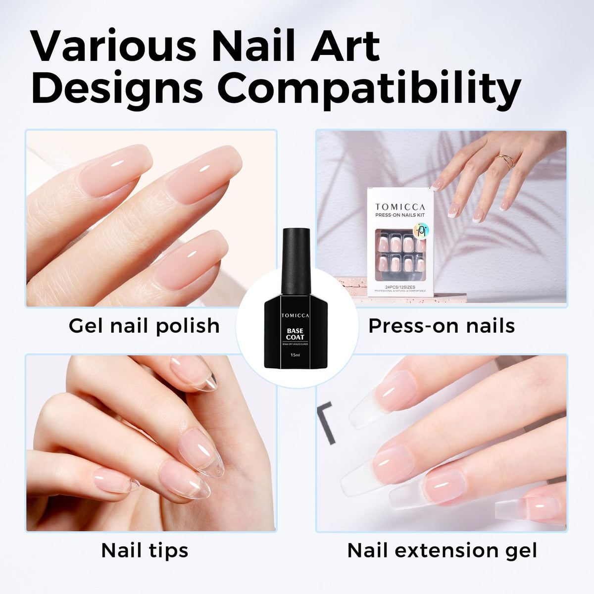TOMICCA Gel Base Coat 15ml application on nails