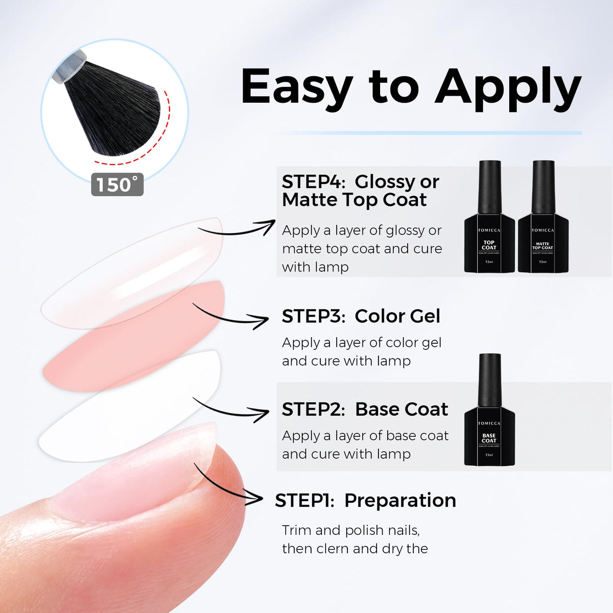 TOMICCA Gel Base Coat 15ml with LED lamp