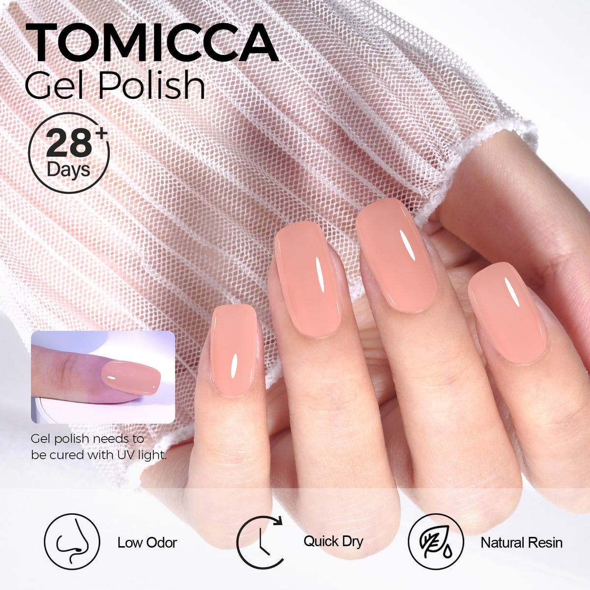 TOMICCA Gel Nail Polish Nude Brown 15ml brush and bottle