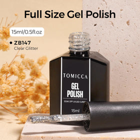 TOMICCA Glitter Gel Polish 15ml silver sparkle close-up of glitter