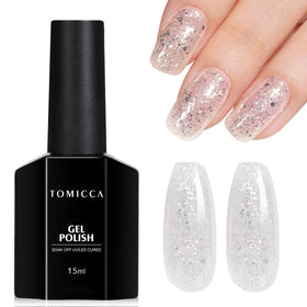 TOMICCA Glitter Gel Polish 15ml silver sparkle front view