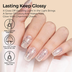 TOMICCA Glitter Gel Polish 15ml silver sparkle on nails
