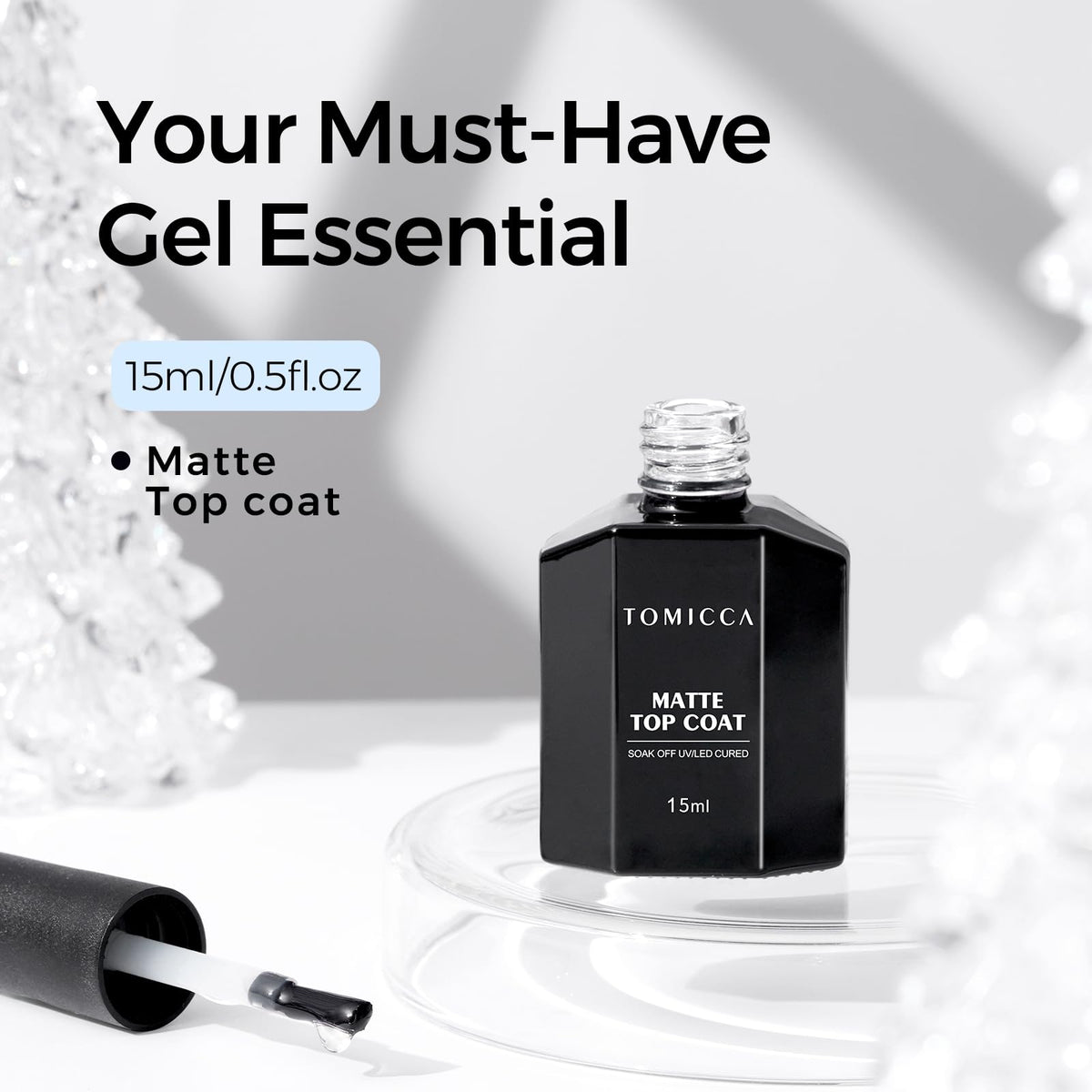 TOMICCA Matte Gel Top Coat in a nail salon setting