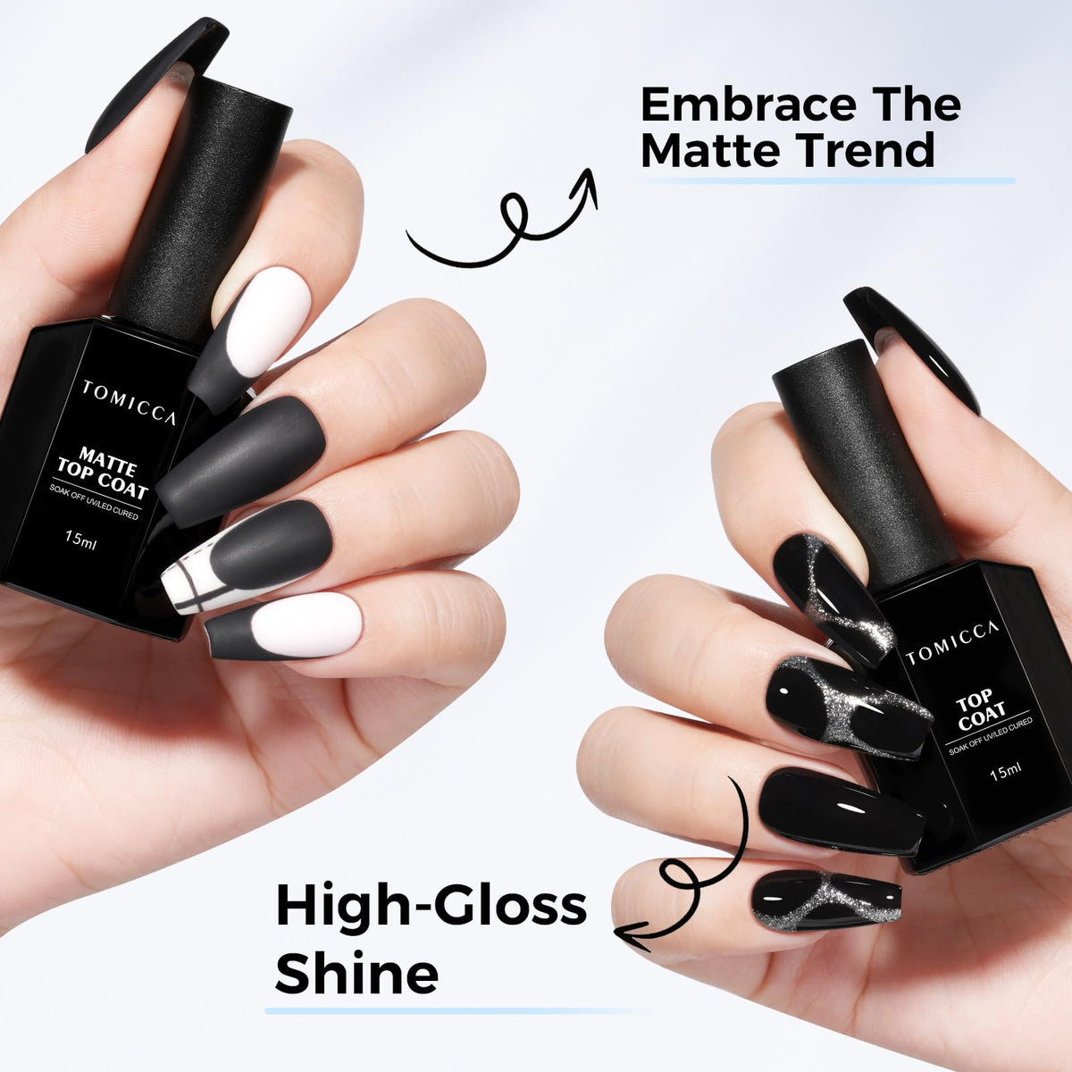 TOMICCA Matte Gel Top Coat with manicure tools