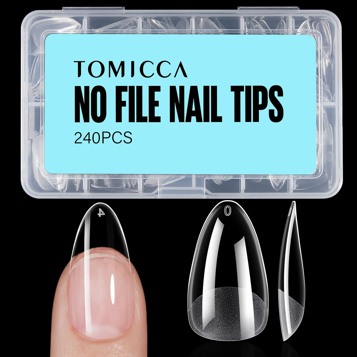 TOMICCA Medium Almond Nail Tips 240Pcs front view