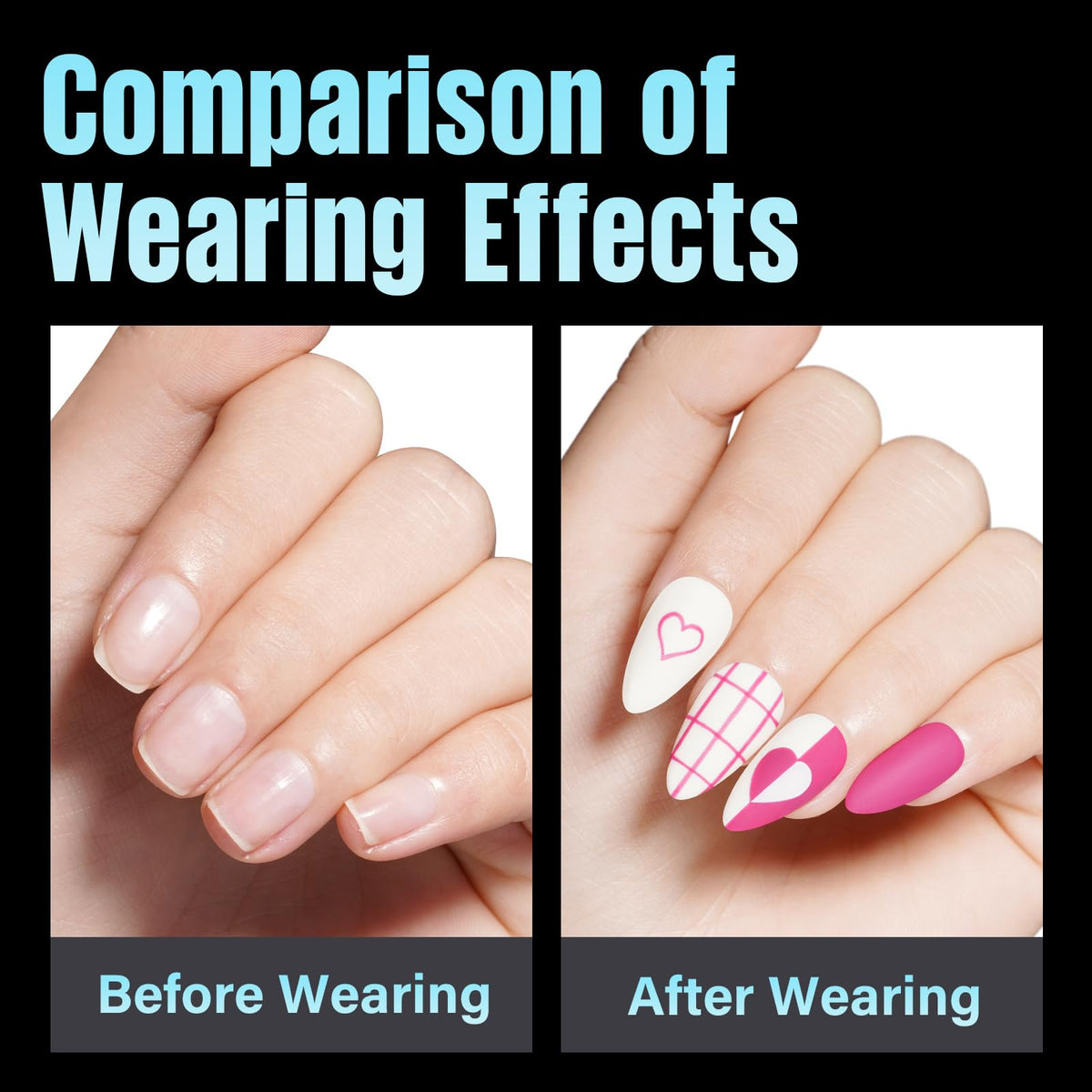 TOMICCA Medium Almond Nail Tips with nail polish