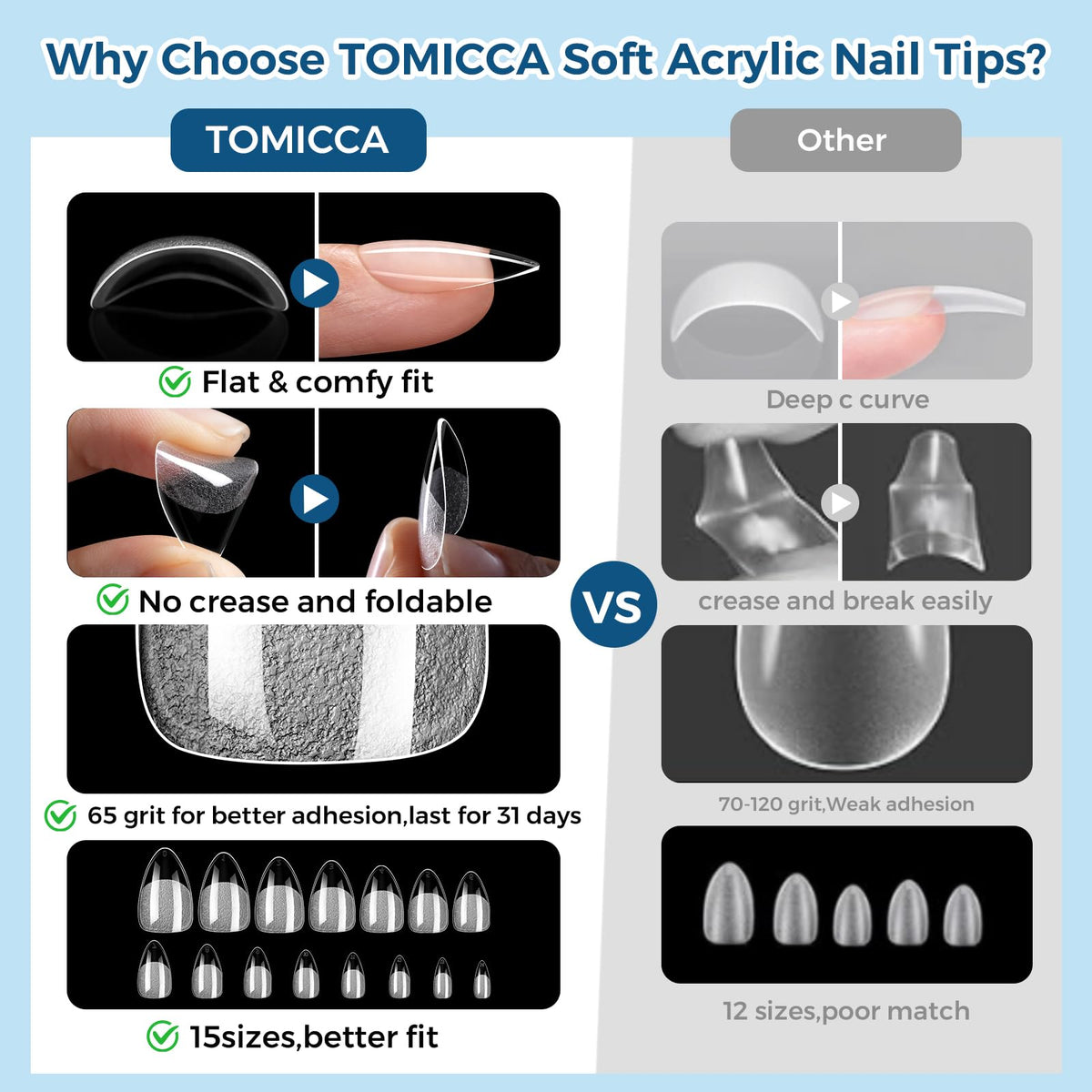 TOMICCA nail tips being applied to natural nails