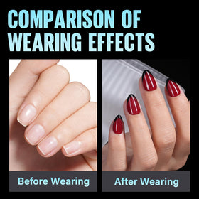 TOMICCA nail tips being applied with nail glue