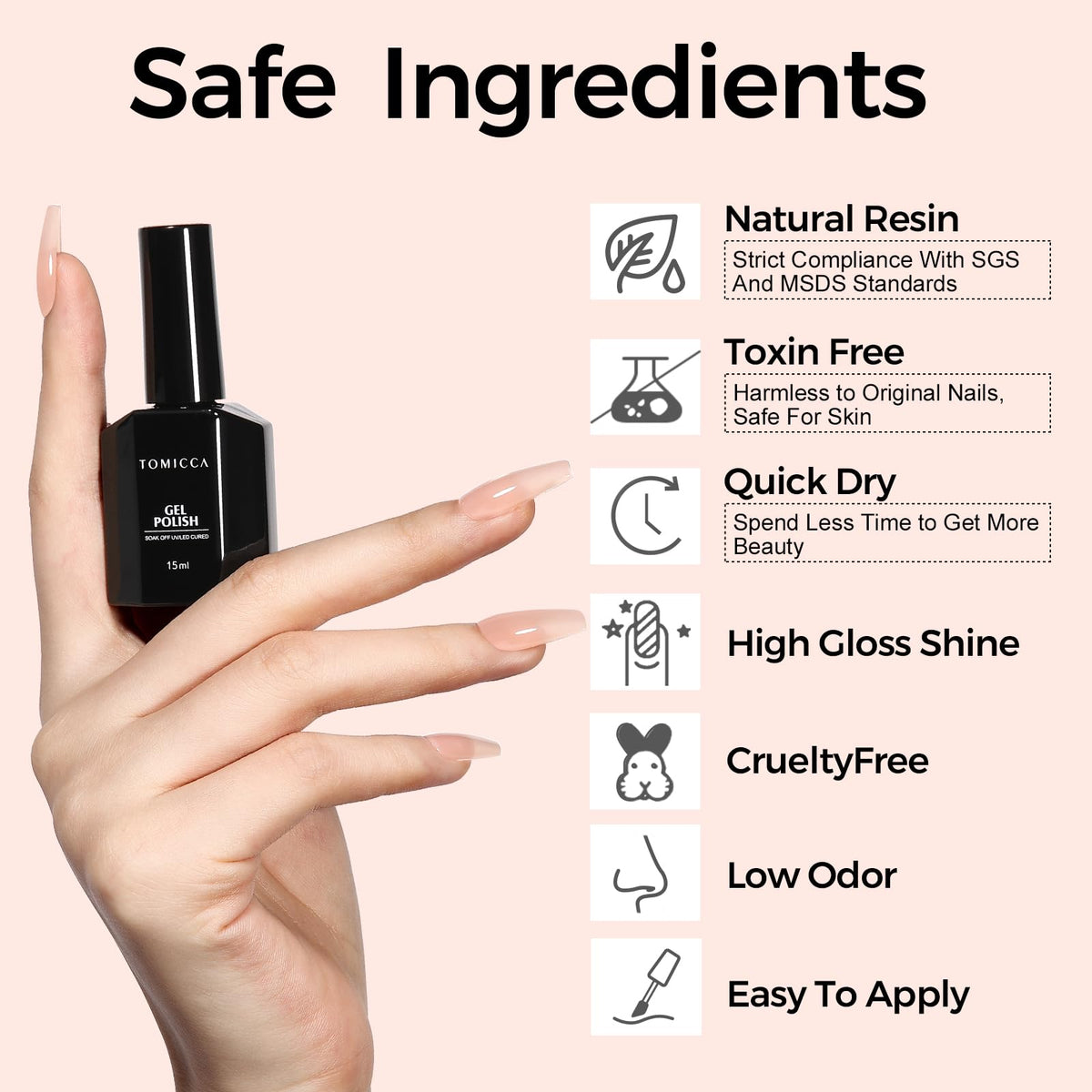 TOMICCA Nude Gel Nail Polish 15ml in use during manicure