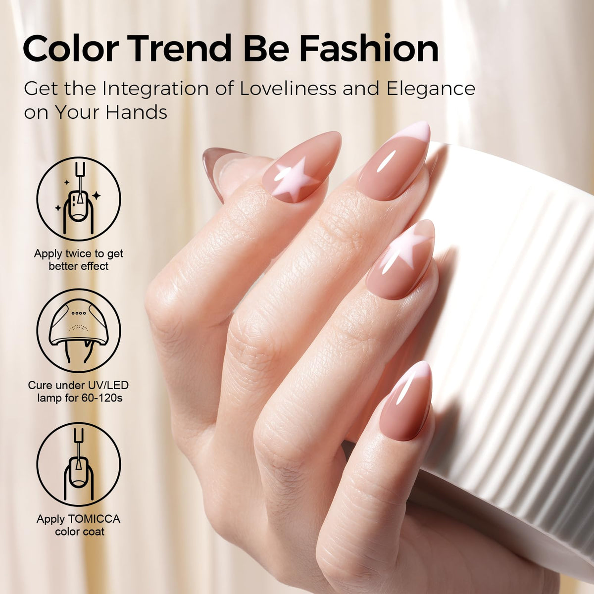TOMICCA Pink Gel Nail Polish application with brush