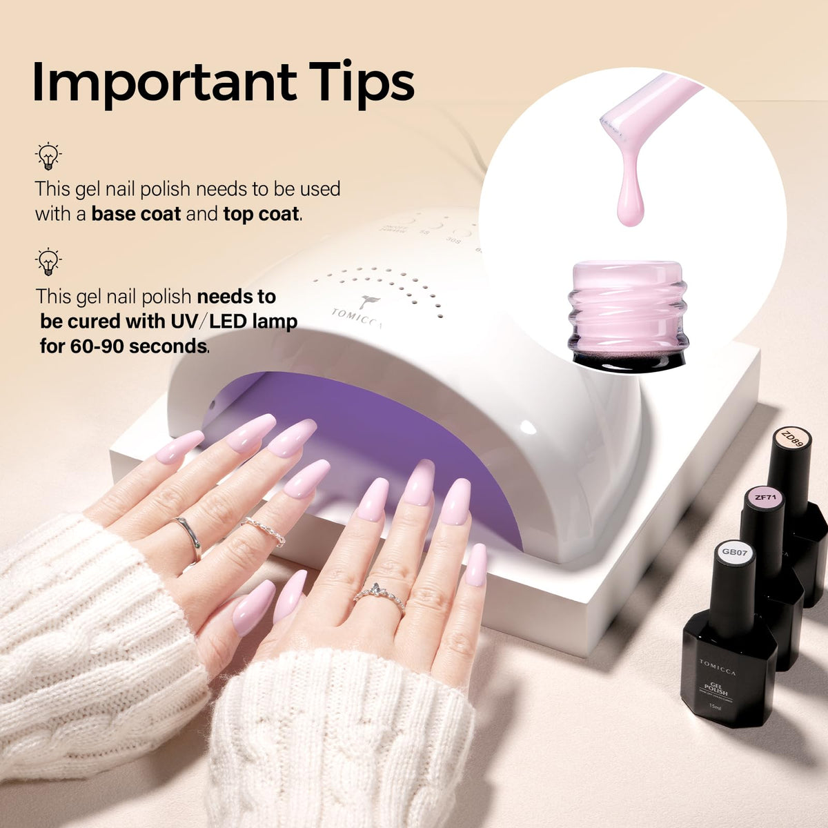 TOMICCA Pink Gel Nail Polish packaging details