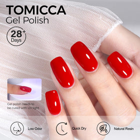 TOMICCA Ruby Red Gel Nail Polish 15ml bottle with brush