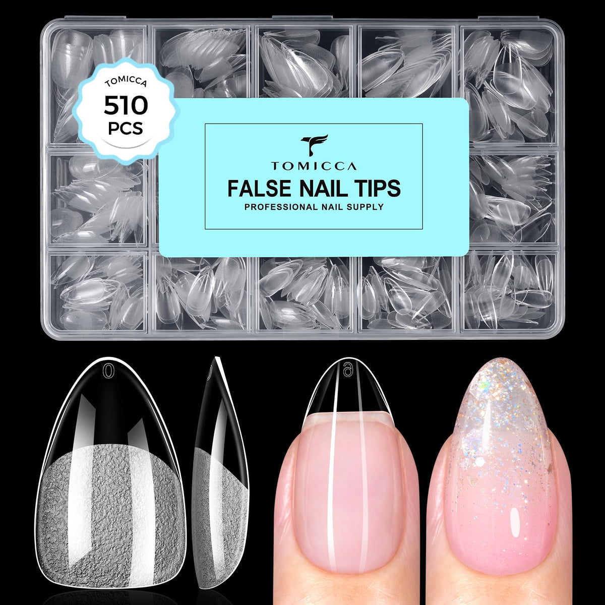TOMICCA Short Almond Nail Tips 510pcs front view