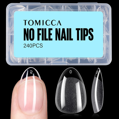 TOMICCA Short Almond Nail Tips clear press on nails front view