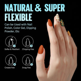 TOMICCA Short Almond Nail Tips on a hand for demonstration