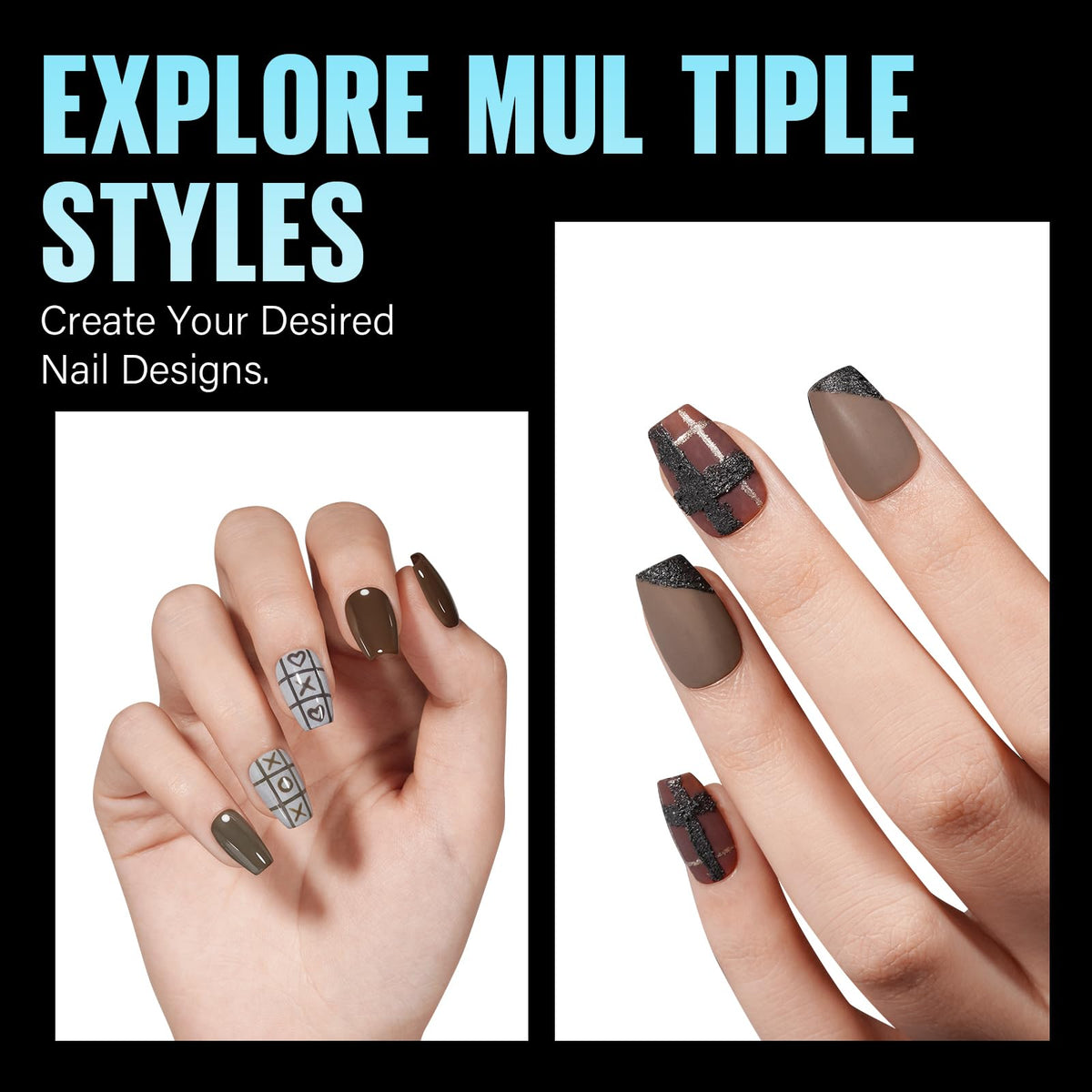 TOMICCA Short Coffin Nail Tips assortment laid out for selection