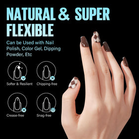 TOMICCA Short Coffin Nail Tips on a hand with nail polish
