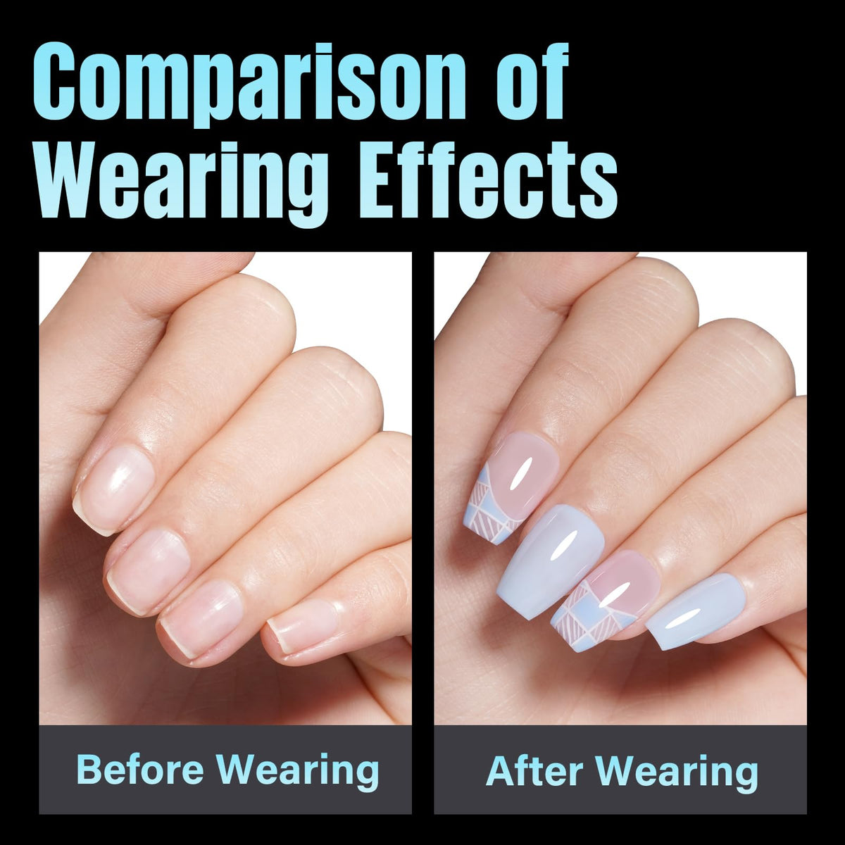 TOMICCA Short Coffin Nail Tips showing natural fit on nails