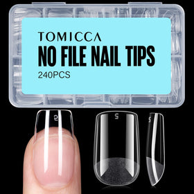 TOMICCA Short Square Nail Tips 240Pcs half matte design front view